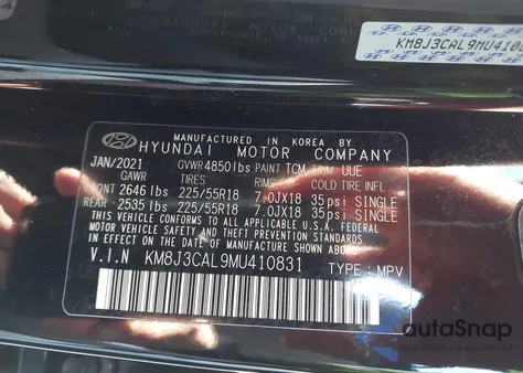 2021 Hyundai Tucson Ultimate из США, поврежденный, VIN KM8J3CAL9MU410831